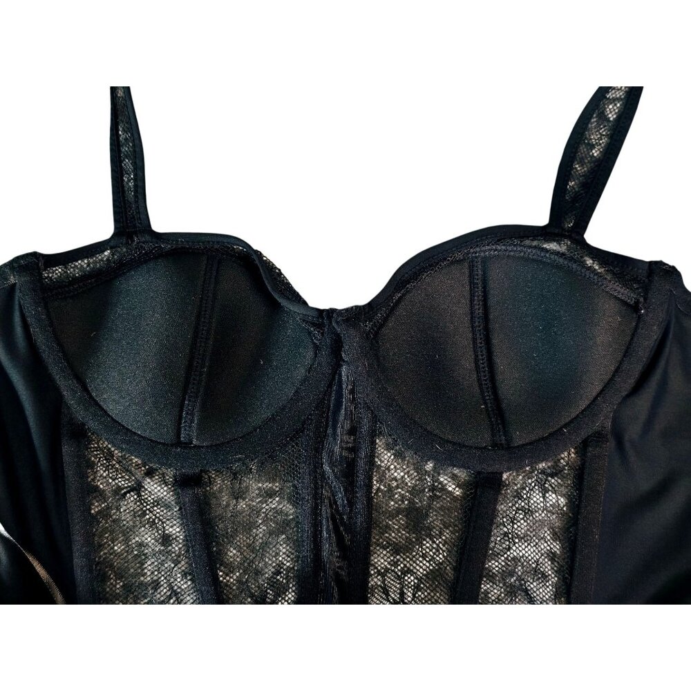 Hunter & Brown M Corset Bustier Black Illusion Lace Boning Intimate Sexy NEW - Picture 6 of 8